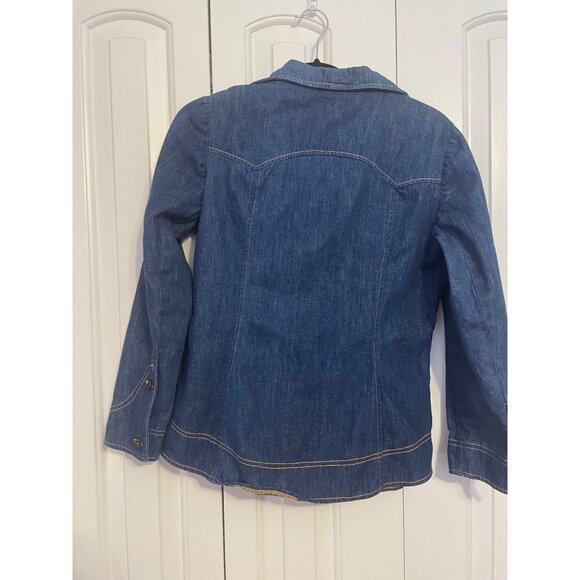 Vintage DenimWorks Womens Blue Denim Button-Up Jacket With Wide Collar & Contras - Picture 7 of 12